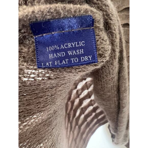 Elle Tian Brown Cowl Neck Poncho Sweater Sz One Size - Picture 3 of 4